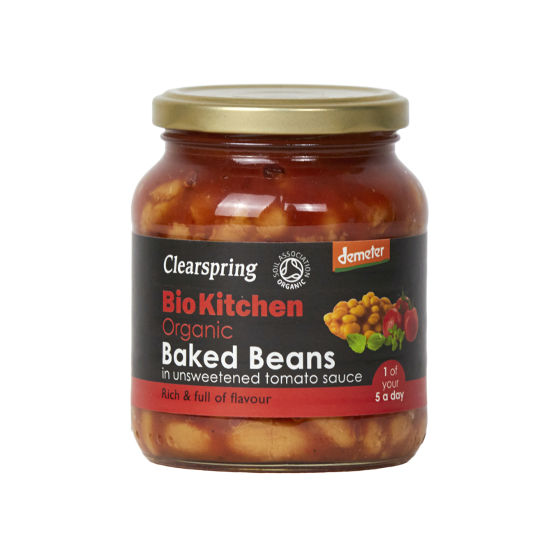 Baked Beans (weiße gebackene Bohnen in Tomatensauce) im Glas, BIO, Clearspring, 350g